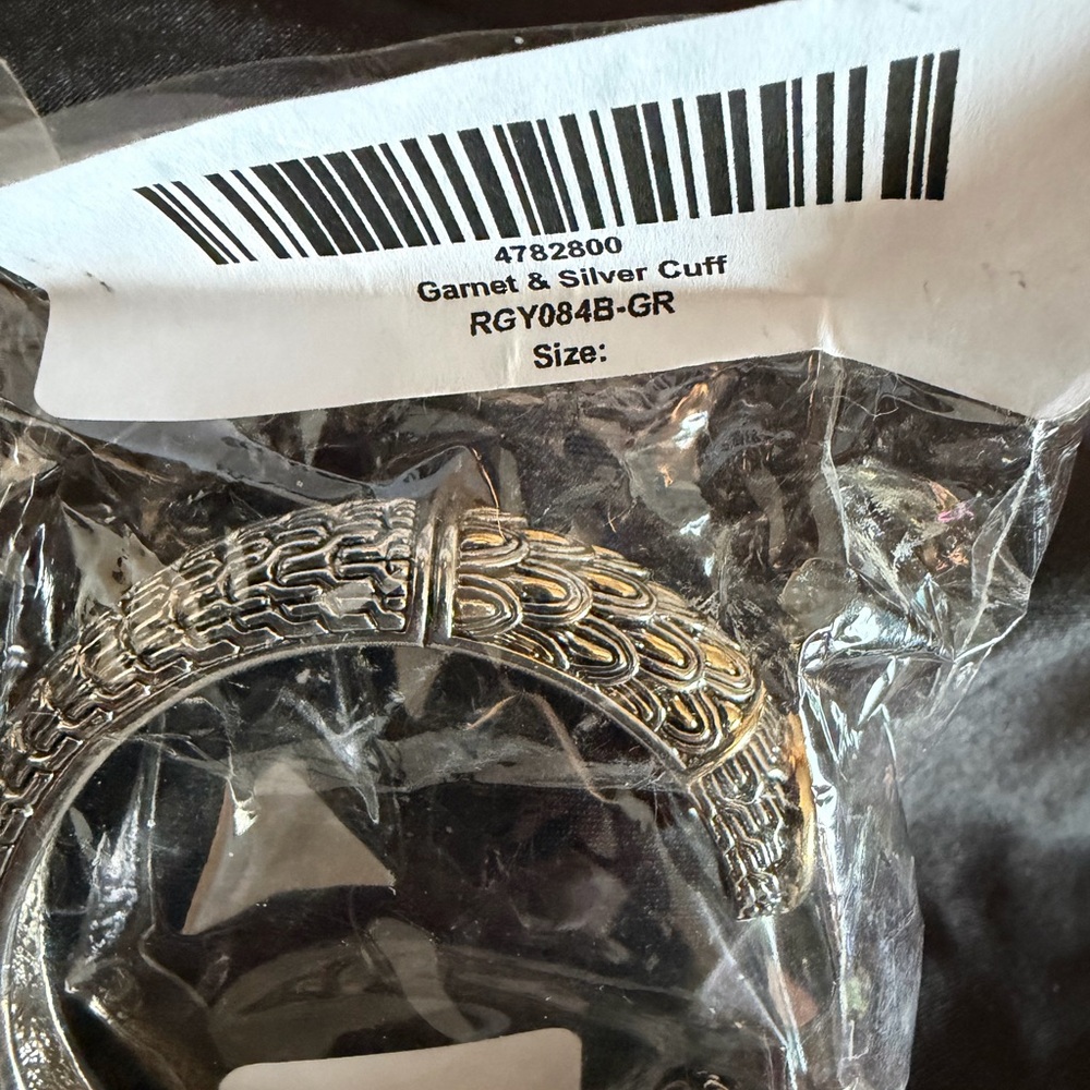 Silver-Tone & Garnet Women’s Cuff Bracelet - Elegant Braided Design - Picture 6 of 6
